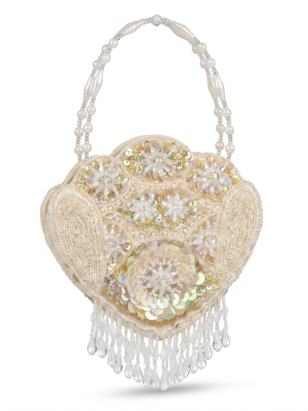 Beaded Pearl-Embellished Cream Evening Bag